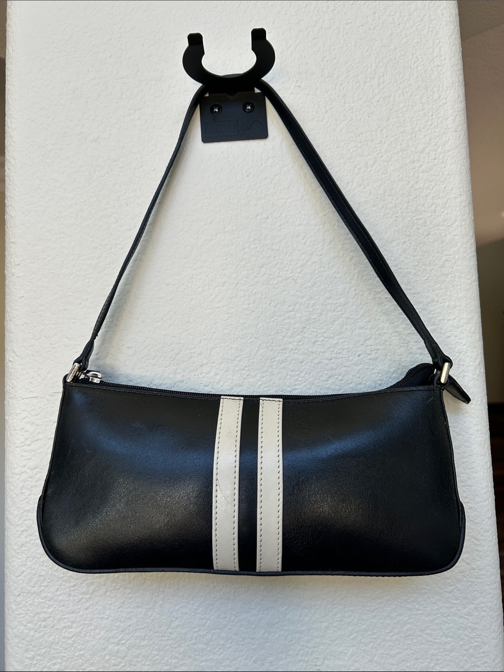 Black Shoulder Bag with White Racing Stripes